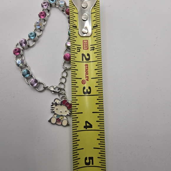 Hello Kitty Charm Bracelet Rhinestone Sanrio with Box Enamel Silvertone Gift - Picture 9 of 11